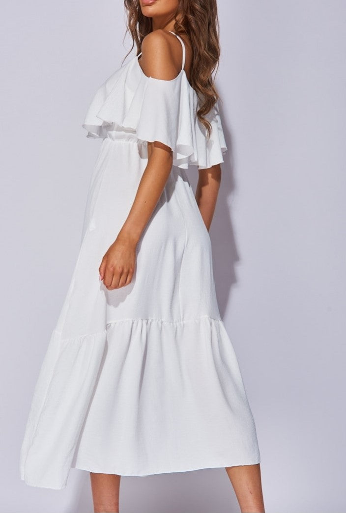 White Cheesecloth Strappy Tiered Cami Dress