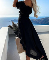 Black Gypsy Crop Top & High Low Ruffle Hem Skirt Set