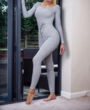 Grey Rib Knit Long Sleeve Bardot Jumpsuit