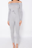 Grey Rib Knit Long Sleeve Bardot Jumpsuit