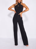 Black Slinky Cross Over Halterneck Jumpsuit