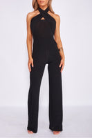 Black Slinky Cross Over Halterneck Jumpsuit