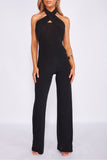 Black Slinky Cross Over Halterneck Jumpsuit