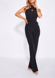 Black Slinky Cross Over Halterneck Jumpsuit