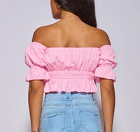 Pretty Pink Lace Up Front Ruffle Trim Bandeau Crop Top