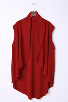 Red Sleeveless Cascade Draped Cardigan