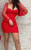 Red Sheer Sleeve Bustier Bodycon Mini Dress