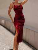 Red Wine Velvet Dress