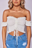 White Shirred Bardot Crop Top